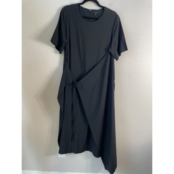 COS Womens 12 Black Tie Front Maxi Dress Short Sleeve Minimalist Lagenlook - Picture 8 of 11